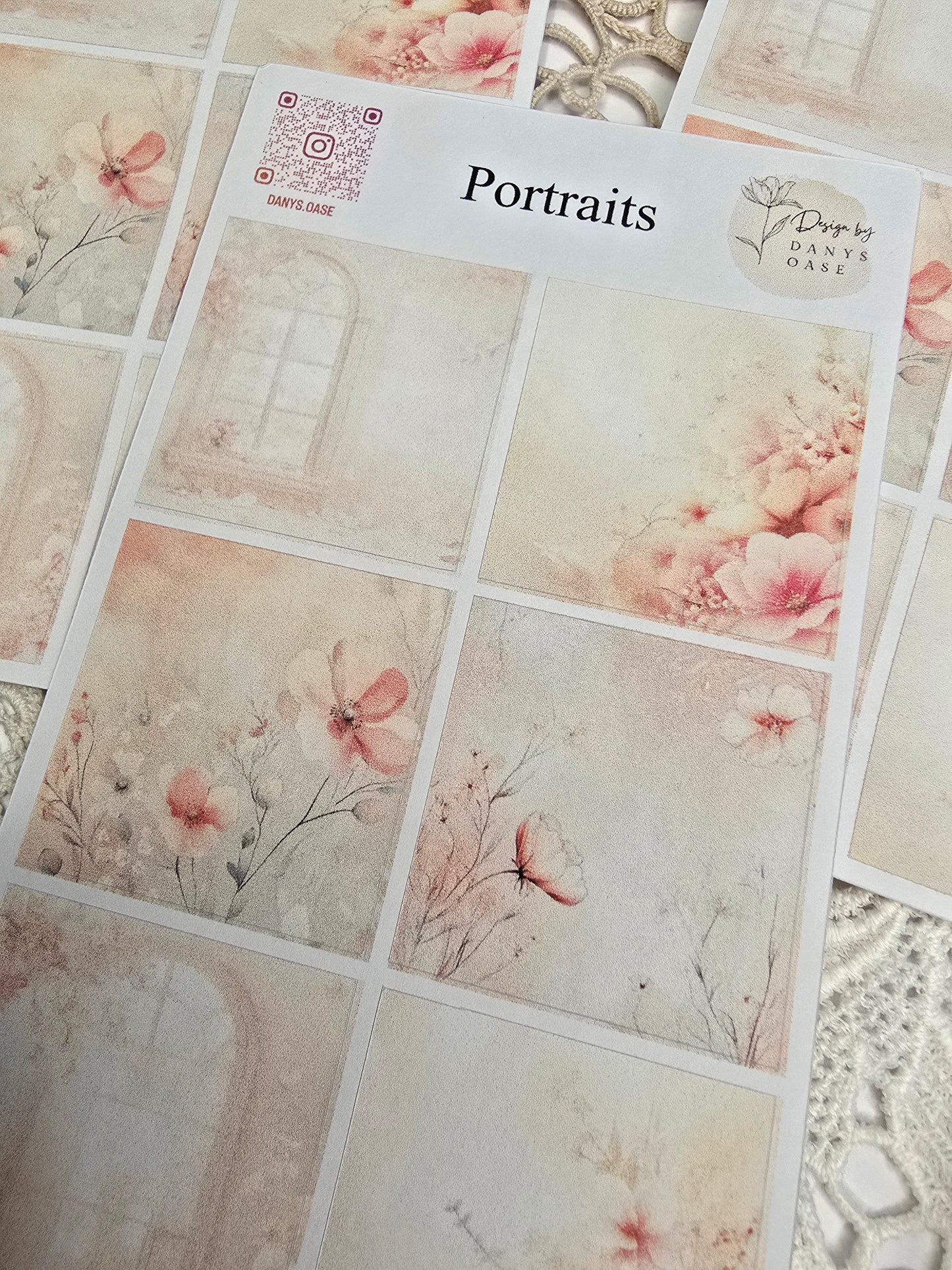 Portrait Sticker Set – 6 florale Pastellmotive