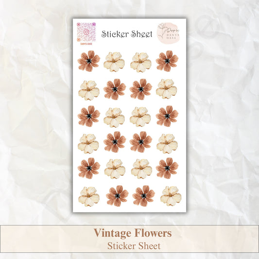 Mini Blumen Sticker – 24 zarte Motive in Creme & Braun