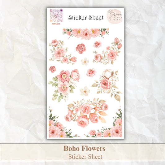 Boho Blumen Sticker Set – 14 florale Aquarell-Motive