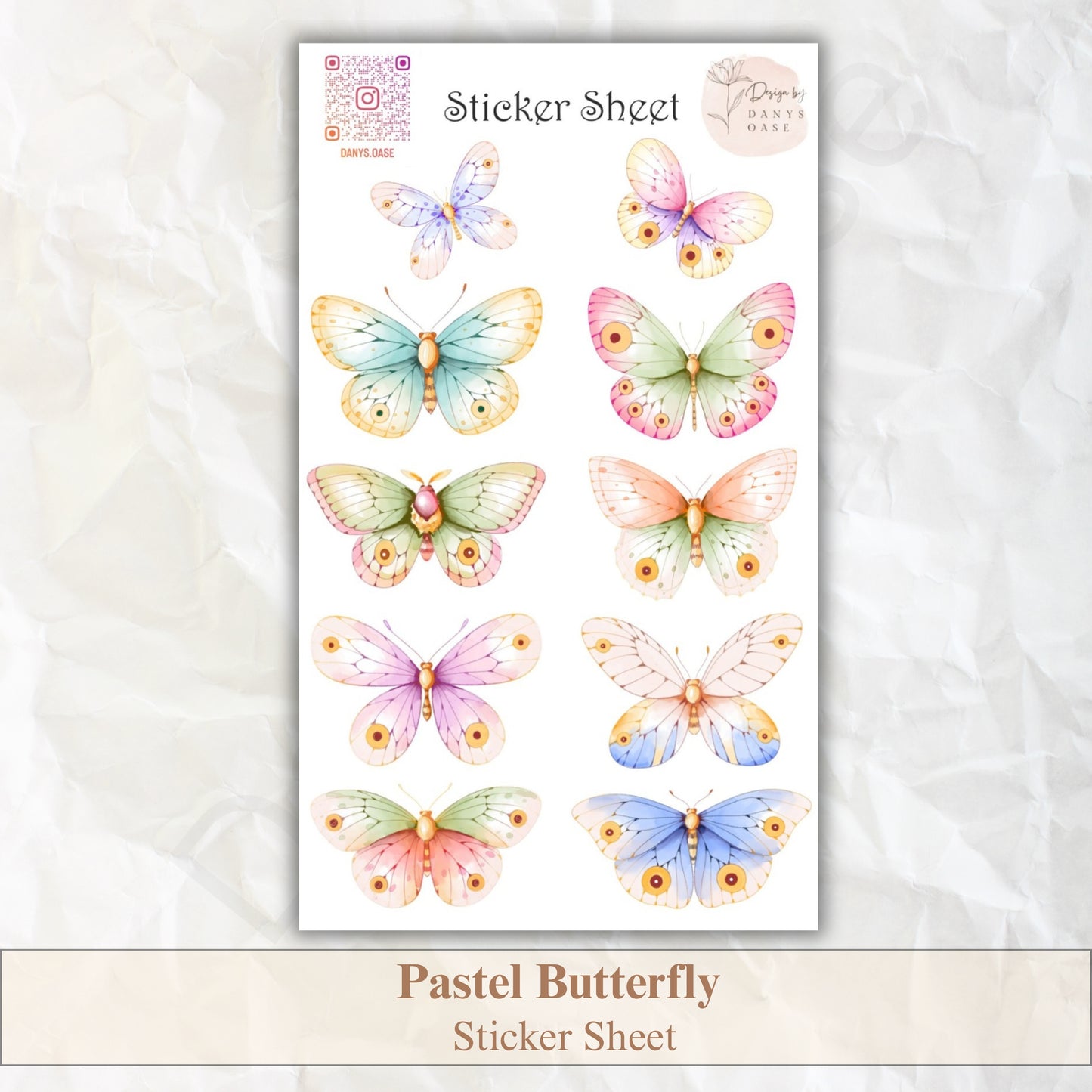 Butterfly Sticker Set – 10 colorful motifs for journaling, scrapbooking &amp; DIY