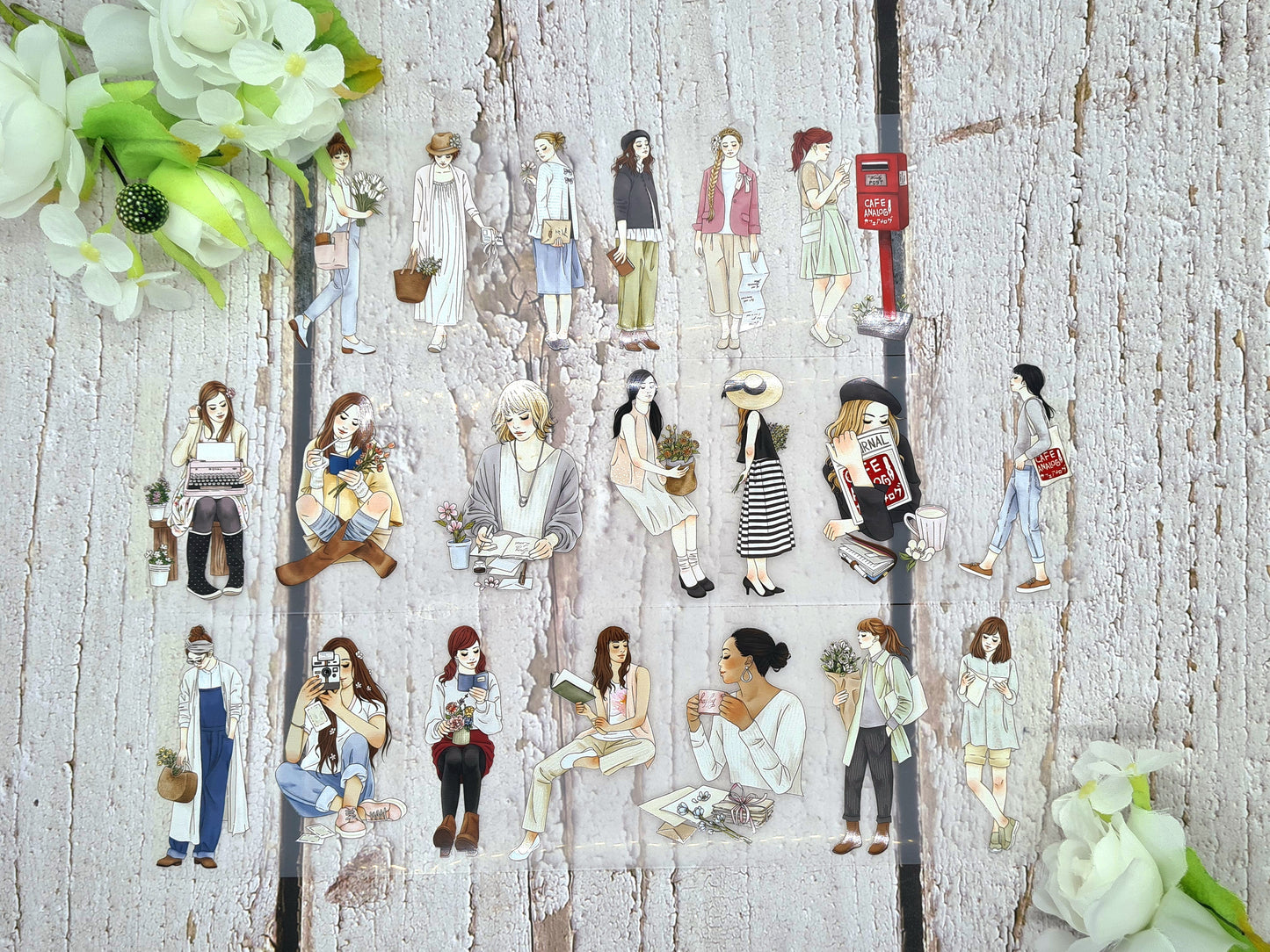 PET Tape “Spring Letters” – Café Analog × Windry R. – Spring motifs with girls and flowers for journals, collages &amp; scrapbooking