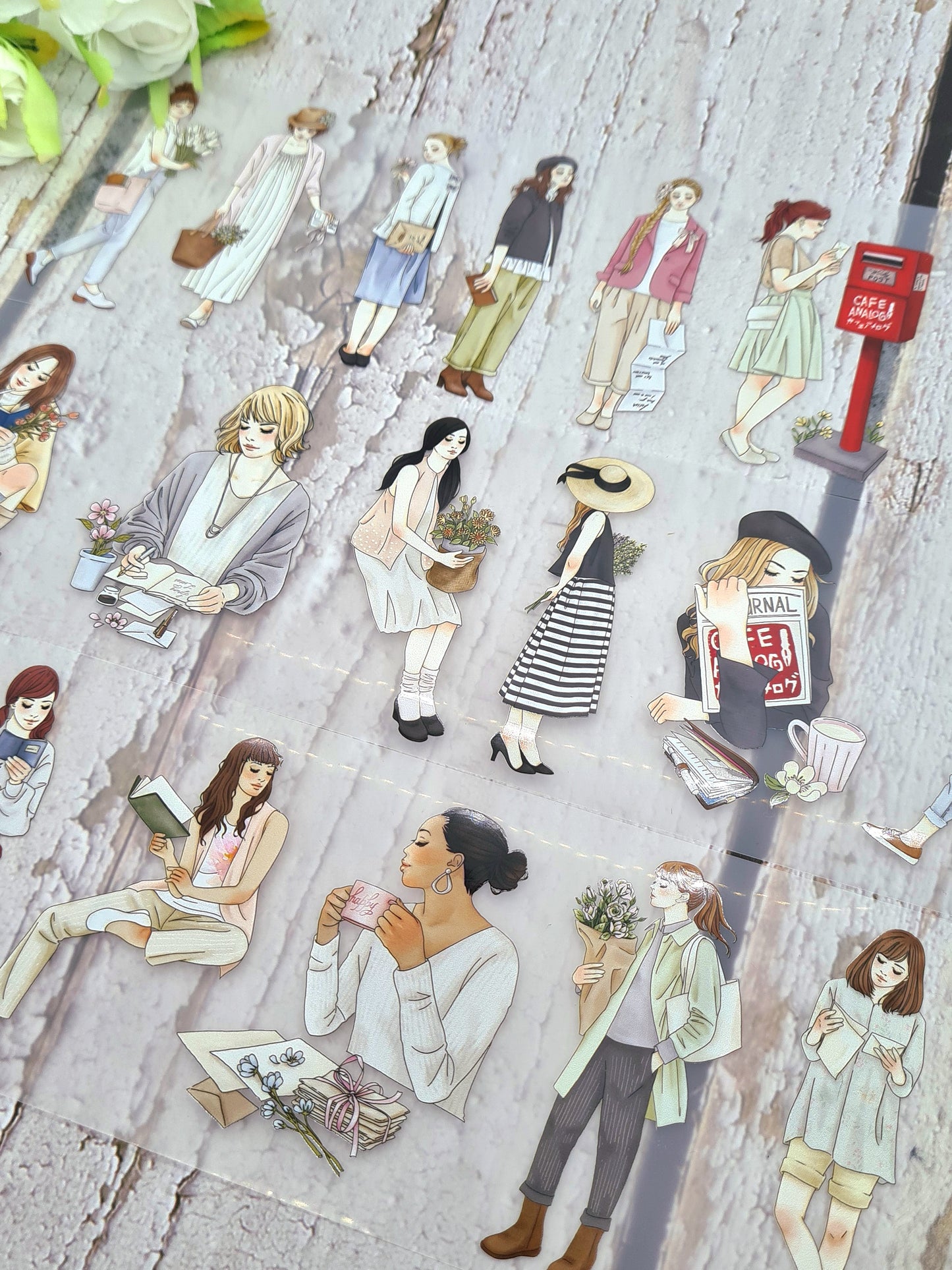 PET Tape “Spring Letters” – Café Analog × Windry R. – Spring motifs with girls and flowers for journals, collages &amp; scrapbooking