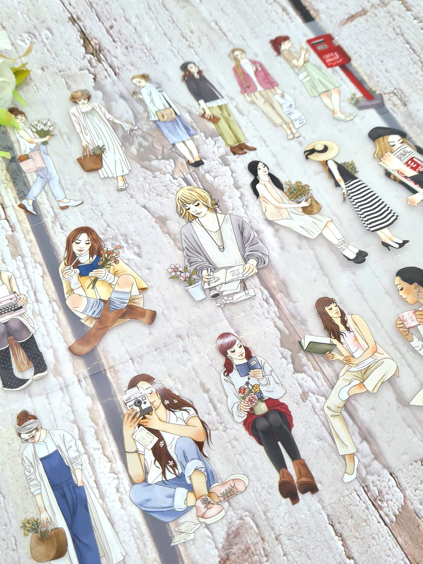 PET Tape “Spring Letters” – Café Analog × Windry R. – Spring motifs with girls and flowers for journals, collages &amp; scrapbooking