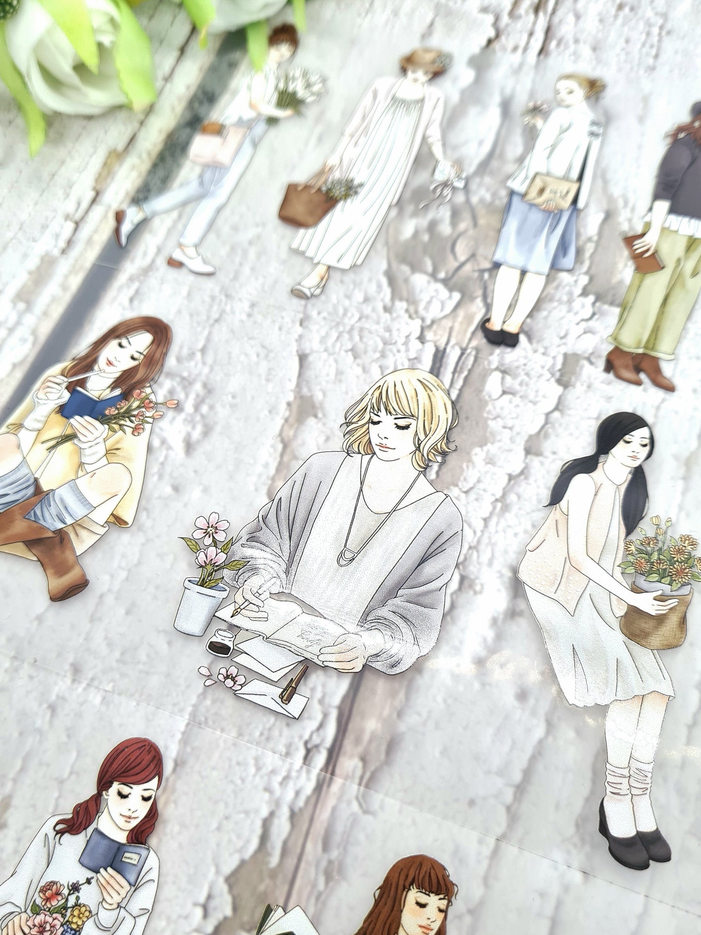 PET Tape “Spring Letters” – Café Analog × Windry R. – Spring motifs with girls and flowers for journals, collages &amp; scrapbooking