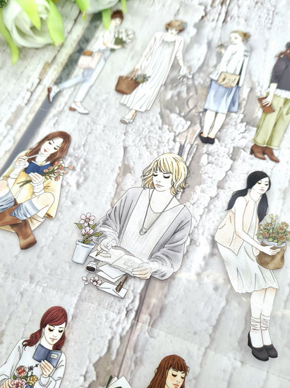 PET Tape “Spring Letters” – Café Analog × Windry R. – Spring motifs with girls and flowers for journals, collages &amp; scrapbooking