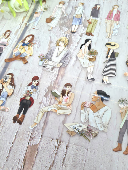 PET Tape “Spring Letters” – Café Analog × Windry R. – Spring motifs with girls and flowers for journals, collages &amp; scrapbooking