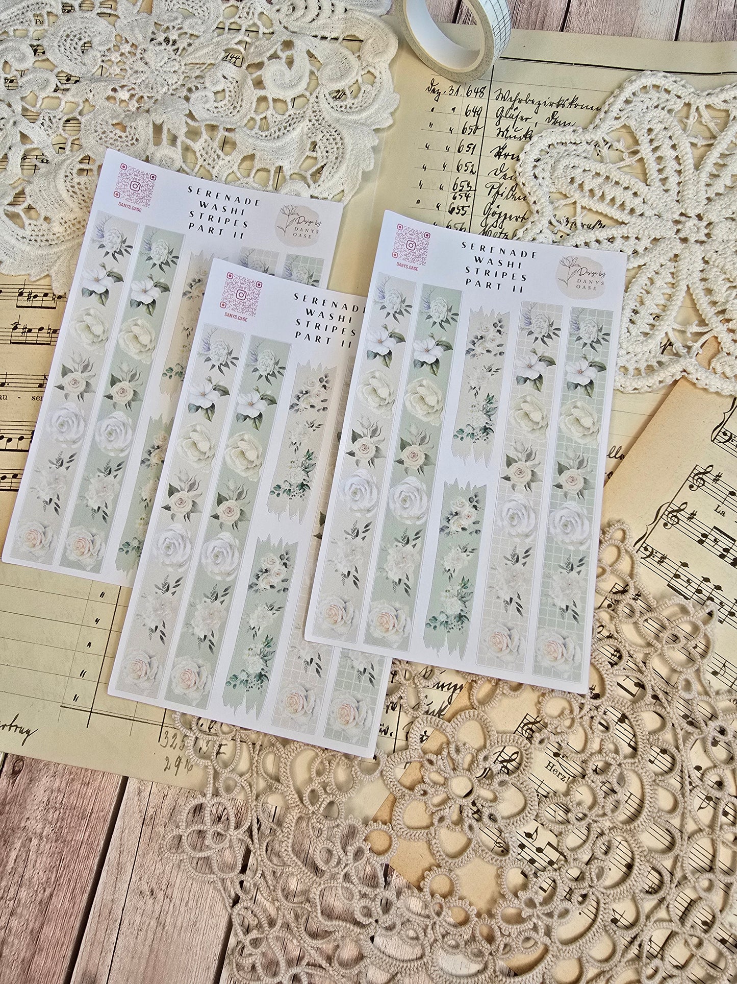 Faux Washi Stripes – 6 florale Vintage-Sticker