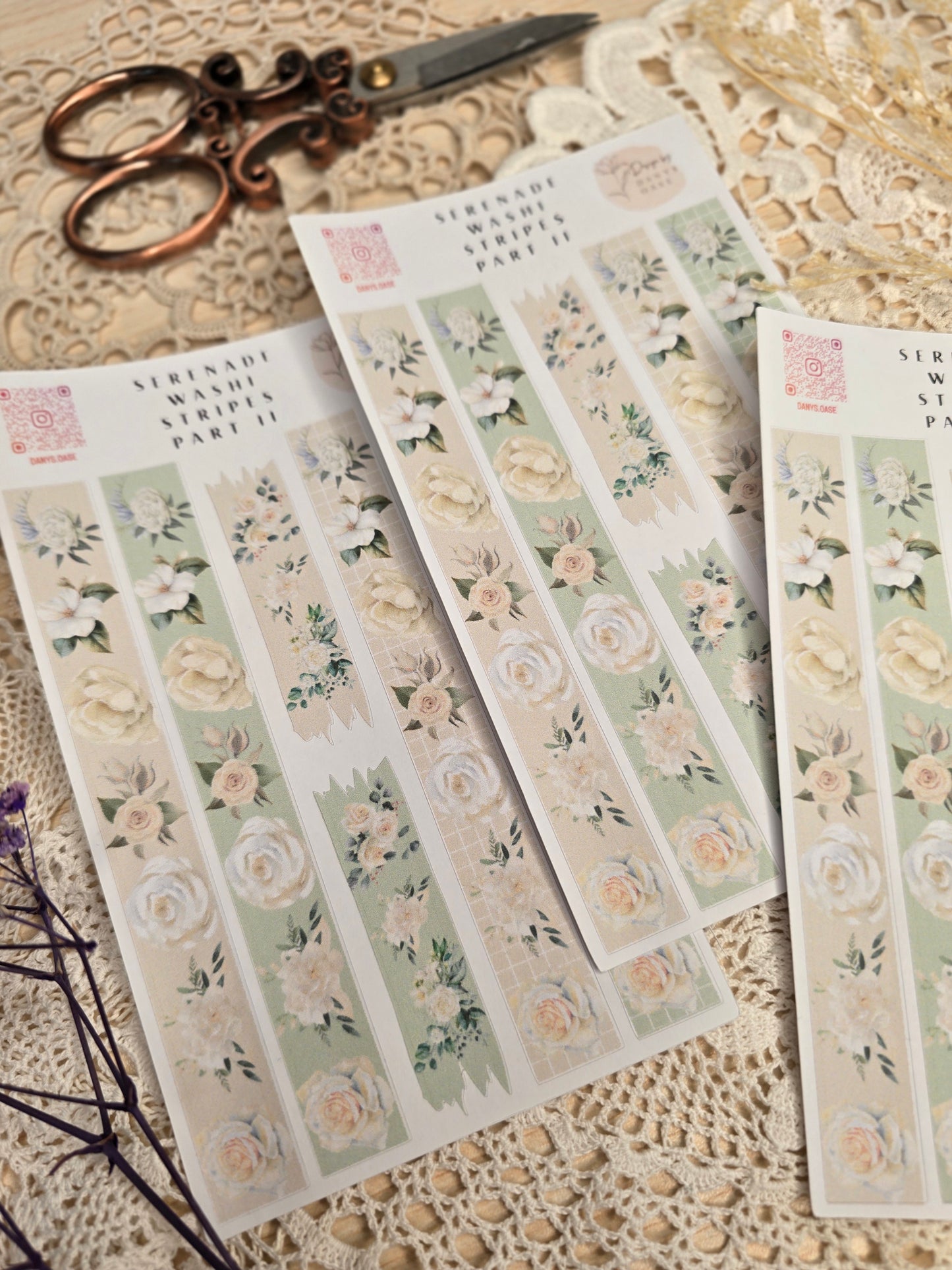 Faux Washi Stripes – 6 florale Vintage-Sticker