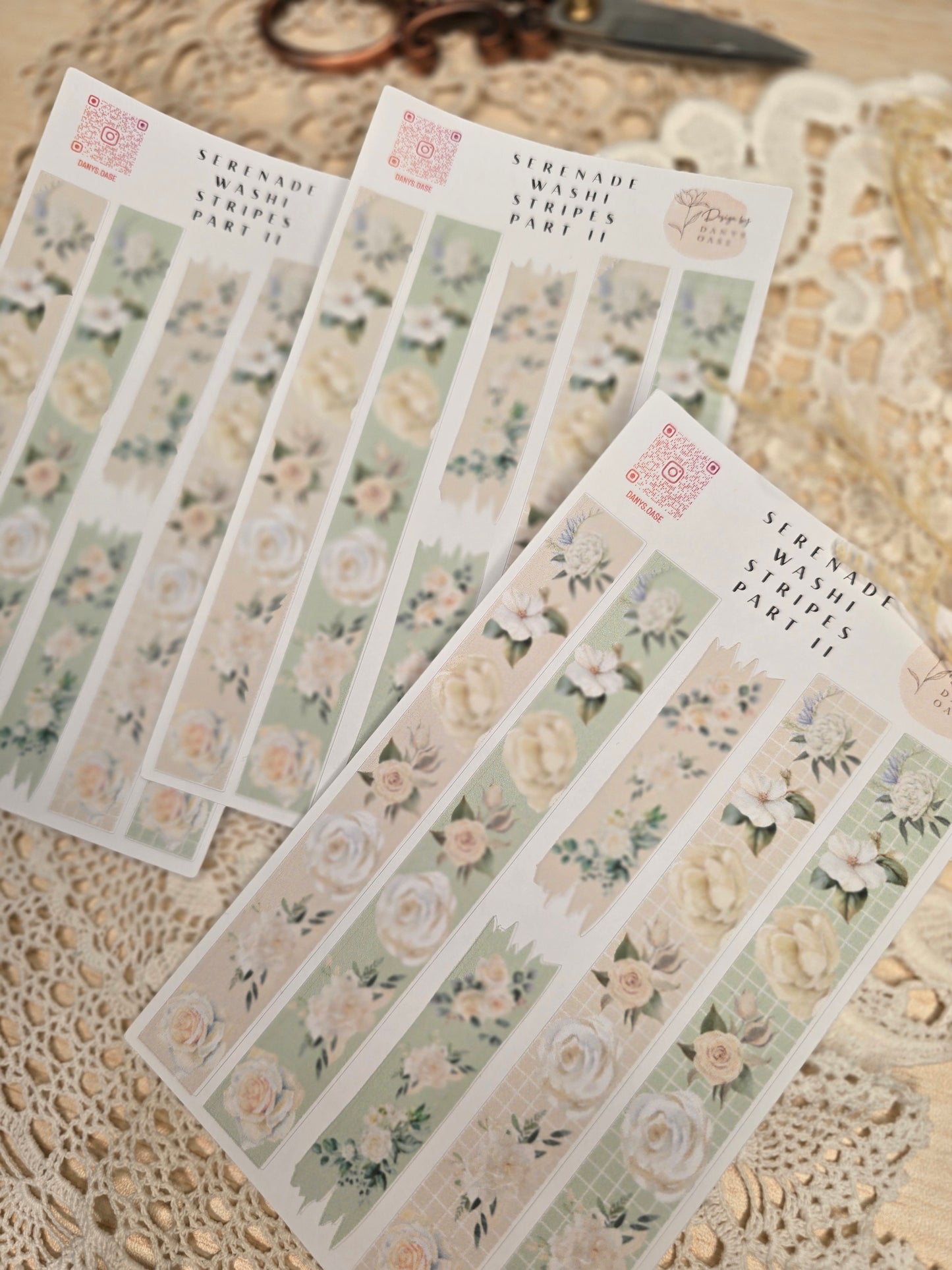 Faux Washi Stripes – 6 florale Vintage-Sticker