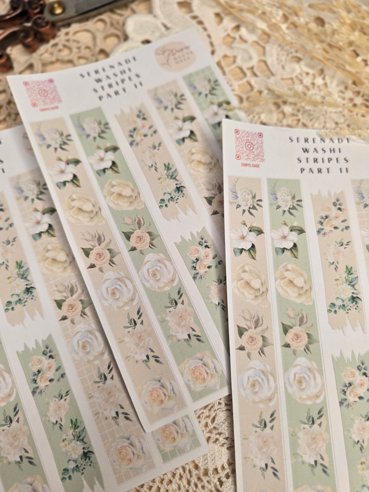 Faux Washi Stripes – 6 florale Vintage-Sticker