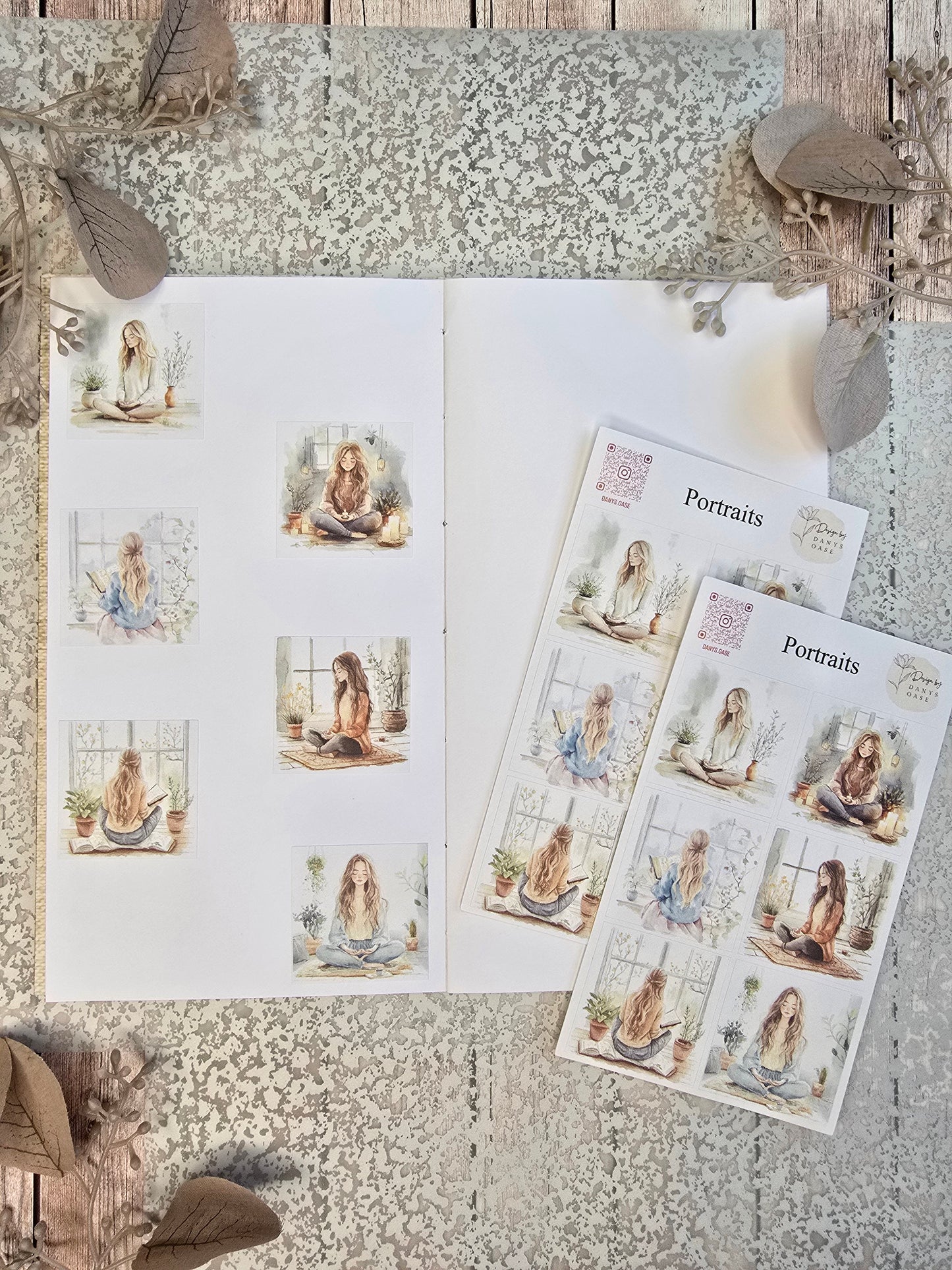 Achtsamkeit Sticker Set – 6 Aquarell-Motive