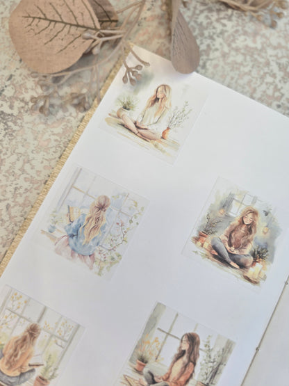 Achtsamkeit Sticker Set – 6 Aquarell-Motive