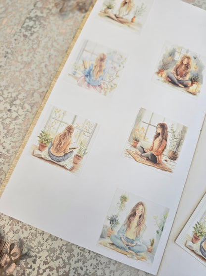 Achtsamkeit Sticker Set – 6 Aquarell-Motive