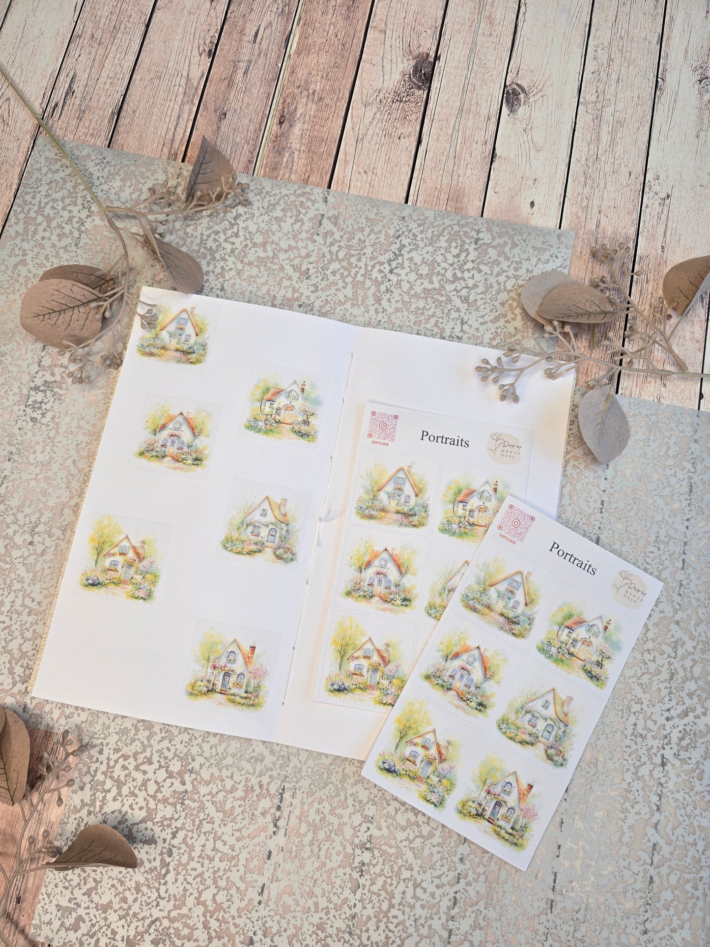 Cottage Portraits II – 6 Aquarell-Sticker mit Landhausmotiven