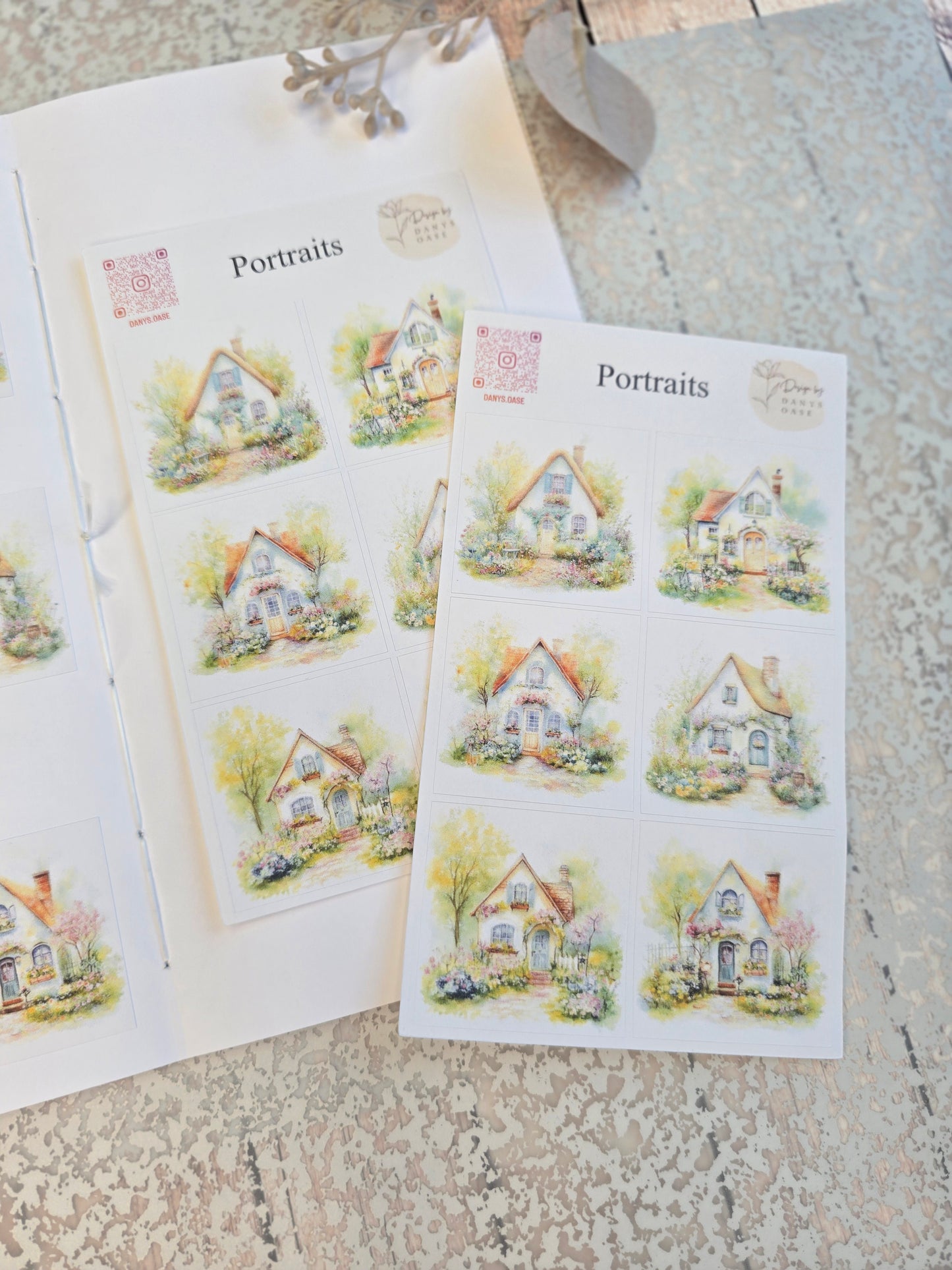 Cottage Portraits II – 6 Aquarell-Sticker mit Landhausmotiven