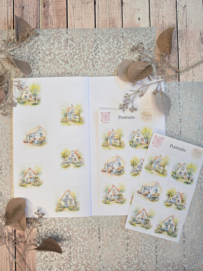 Cottage Portraits II – 6 Aquarell-Sticker mit Landhausmotiven