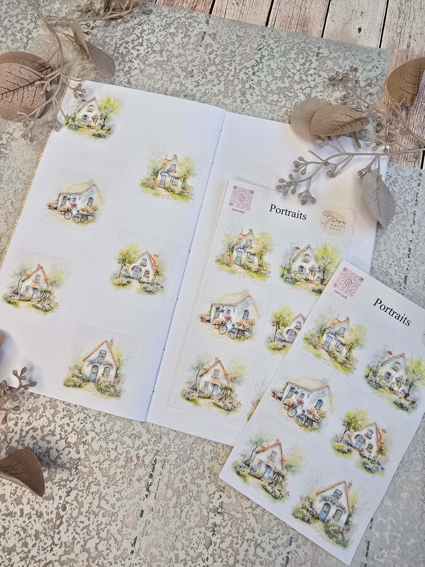 Cottage Portraits II – 6 Aquarell-Sticker mit Landhausmotiven