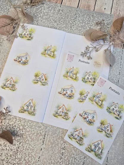 Cottage Portraits II – 6 Aquarell-Sticker mit Landhausmotiven