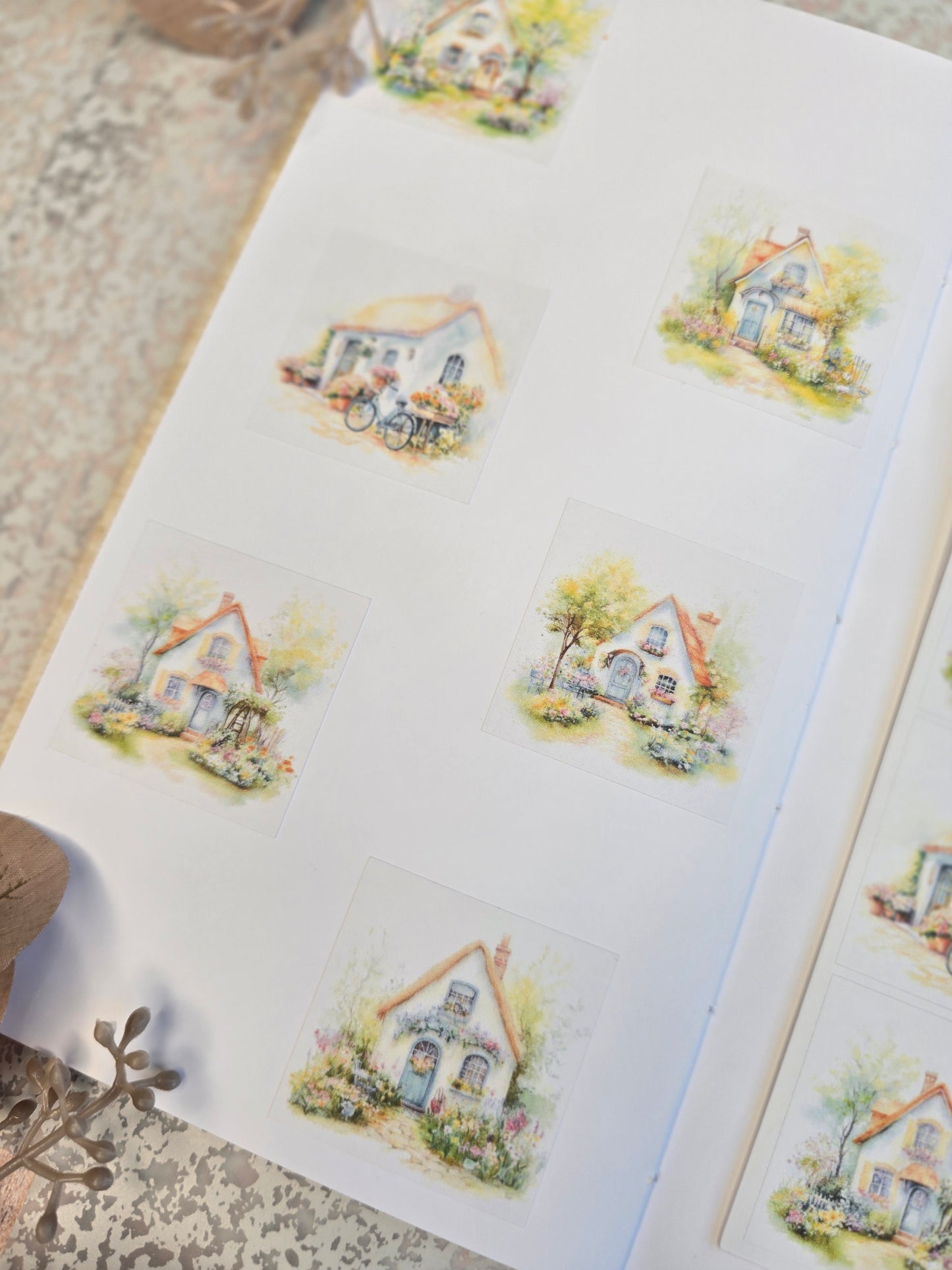 Cottage Portraits II – 6 Aquarell-Sticker mit Landhausmotiven