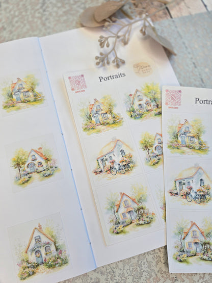 Cottage Portraits II – 6 Aquarell-Sticker mit Landhausmotiven