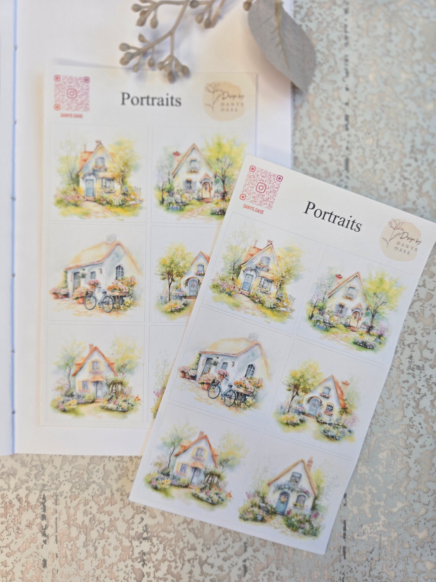 Cottage Portraits II – 6 Aquarell-Sticker mit Landhausmotiven