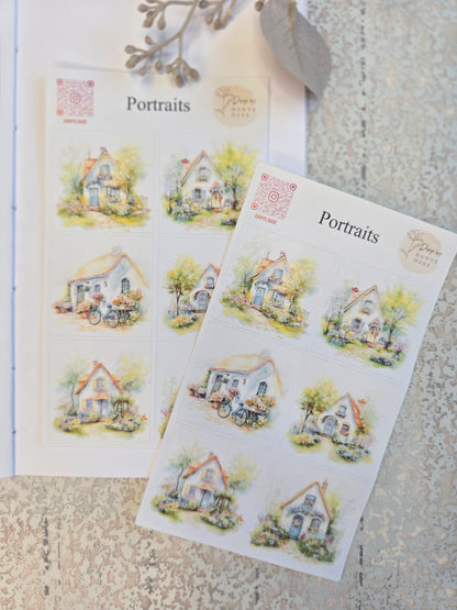 Cottage Portraits II – 6 Aquarell-Sticker mit Landhausmotiven