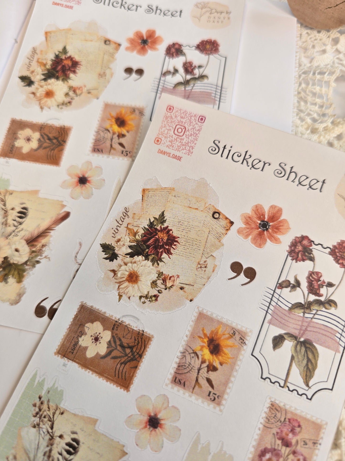 Vintage Sticker Set – 11 zarte Motive
