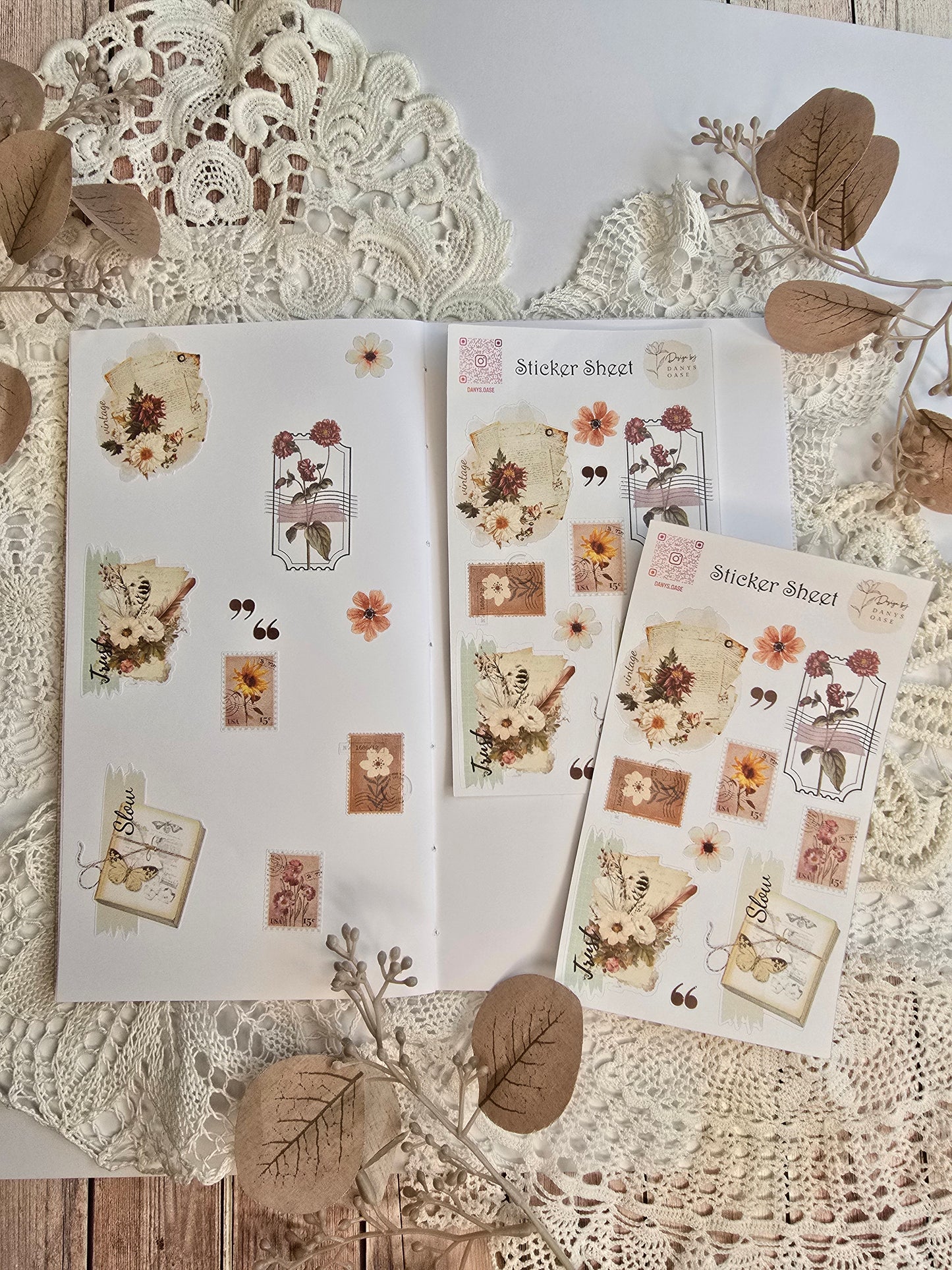 Vintage Sticker Set – 11 zarte Motive