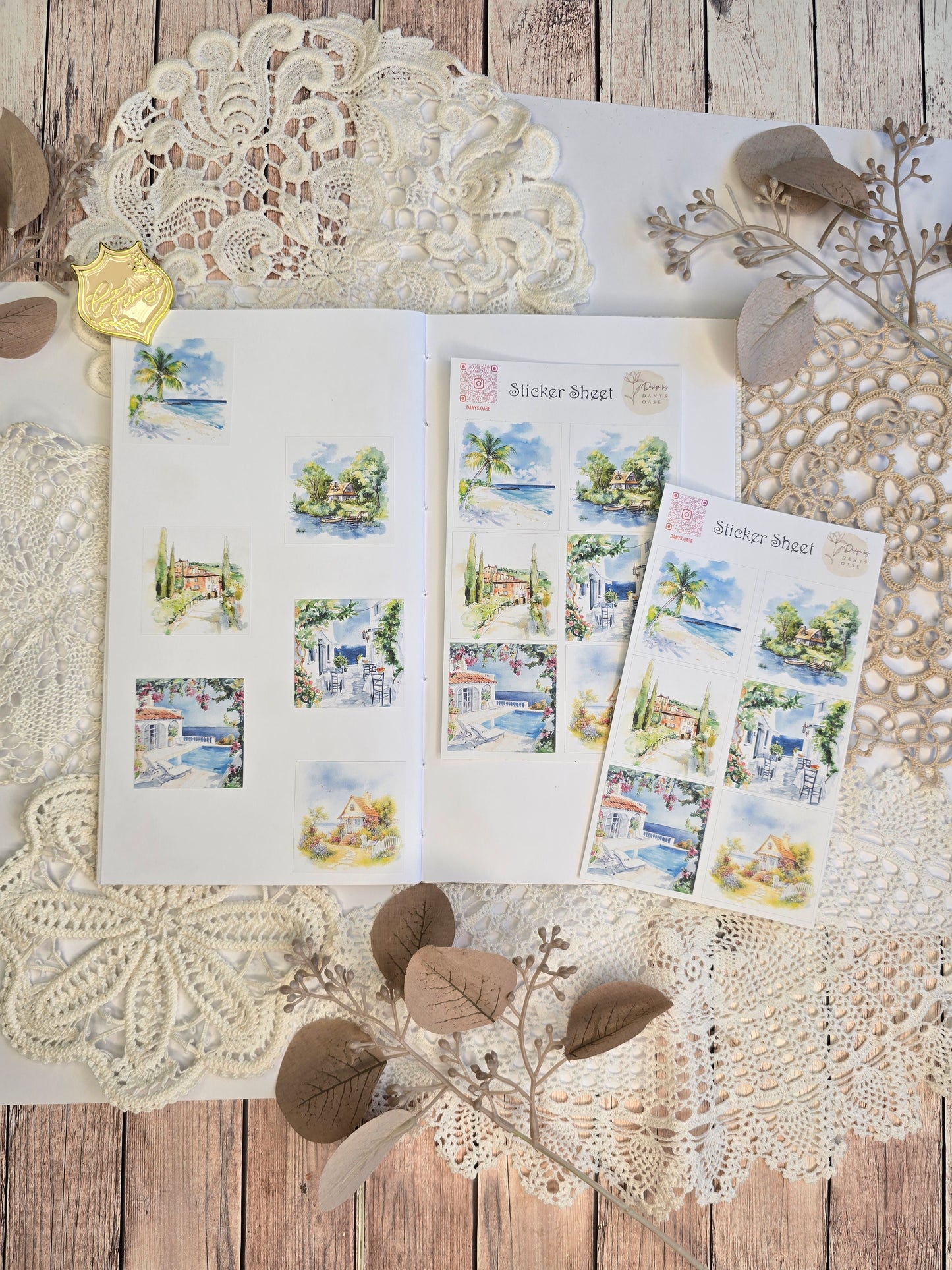 Holiday Sticker Set · 6 Watercolor Motifs · Journal Decoration Stickers · Summer Collage Scrapbooking