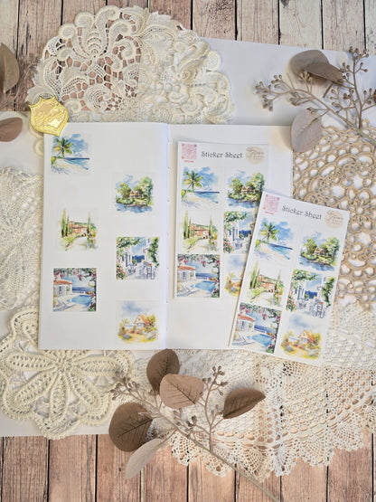 Holiday Sticker Set · 6 Watercolor Motifs · Journal Decoration Stickers · Summer Collage Scrapbooking