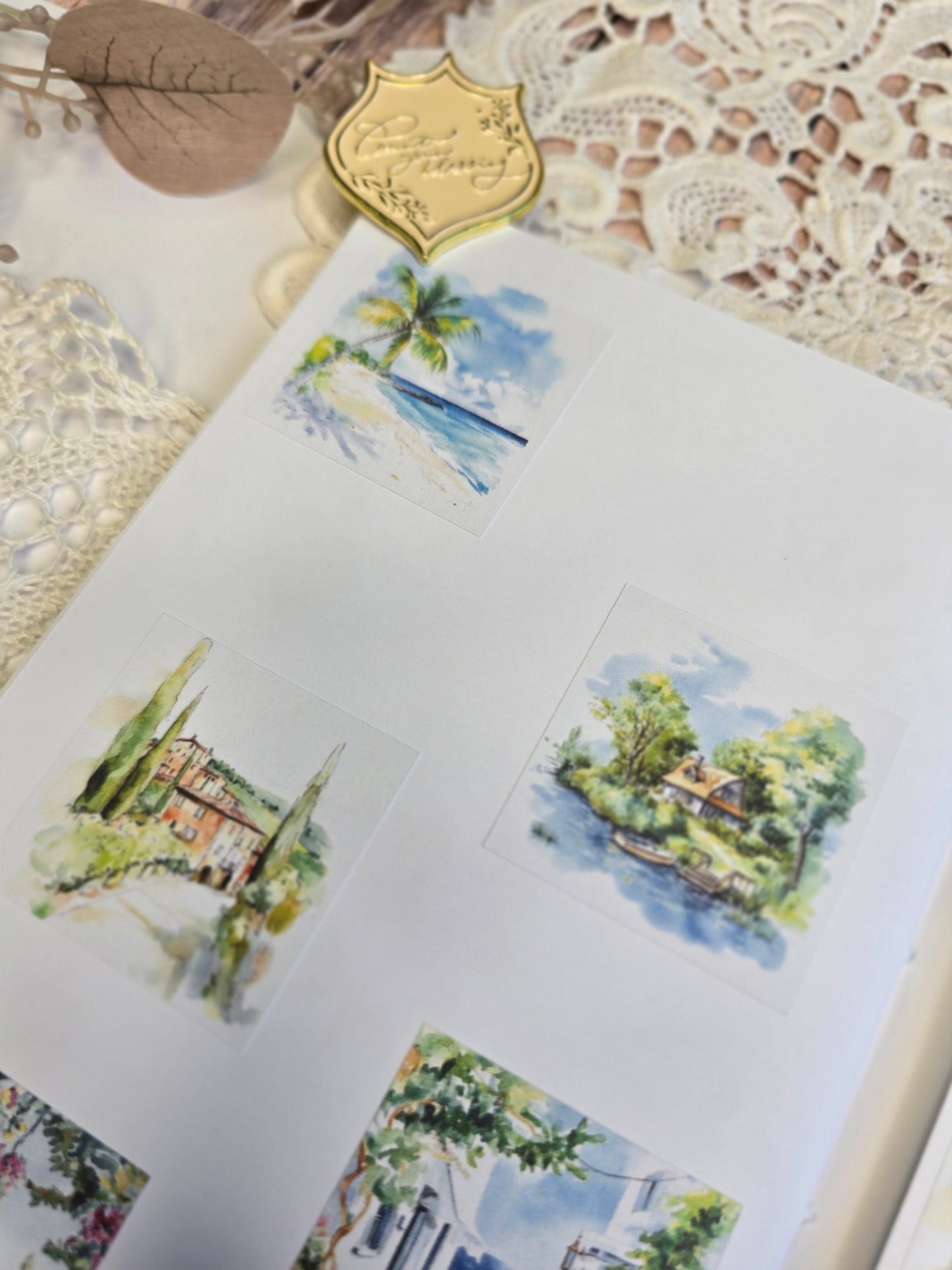 Holiday Sticker Set · 6 Watercolor Motifs · Journal Decoration Stickers · Summer Collage Scrapbooking