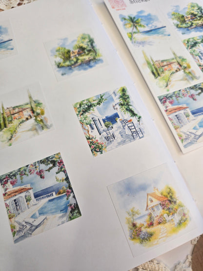 Holiday Sticker Set · 6 Watercolor Motifs · Journal Decoration Stickers · Summer Collage Scrapbooking