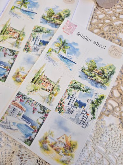 Holiday Sticker Set · 6 Watercolor Motifs · Journal Decoration Stickers · Summer Collage Scrapbooking