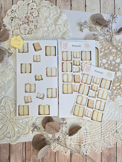 Vintage Books Sticker Set 10 Motifs Scrapbooking Journal Collage Decoration Ephemera