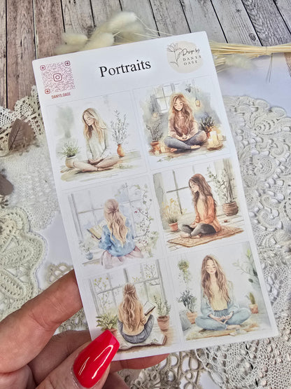 Achtsamkeit Sticker Set – 6 Aquarell-Motive