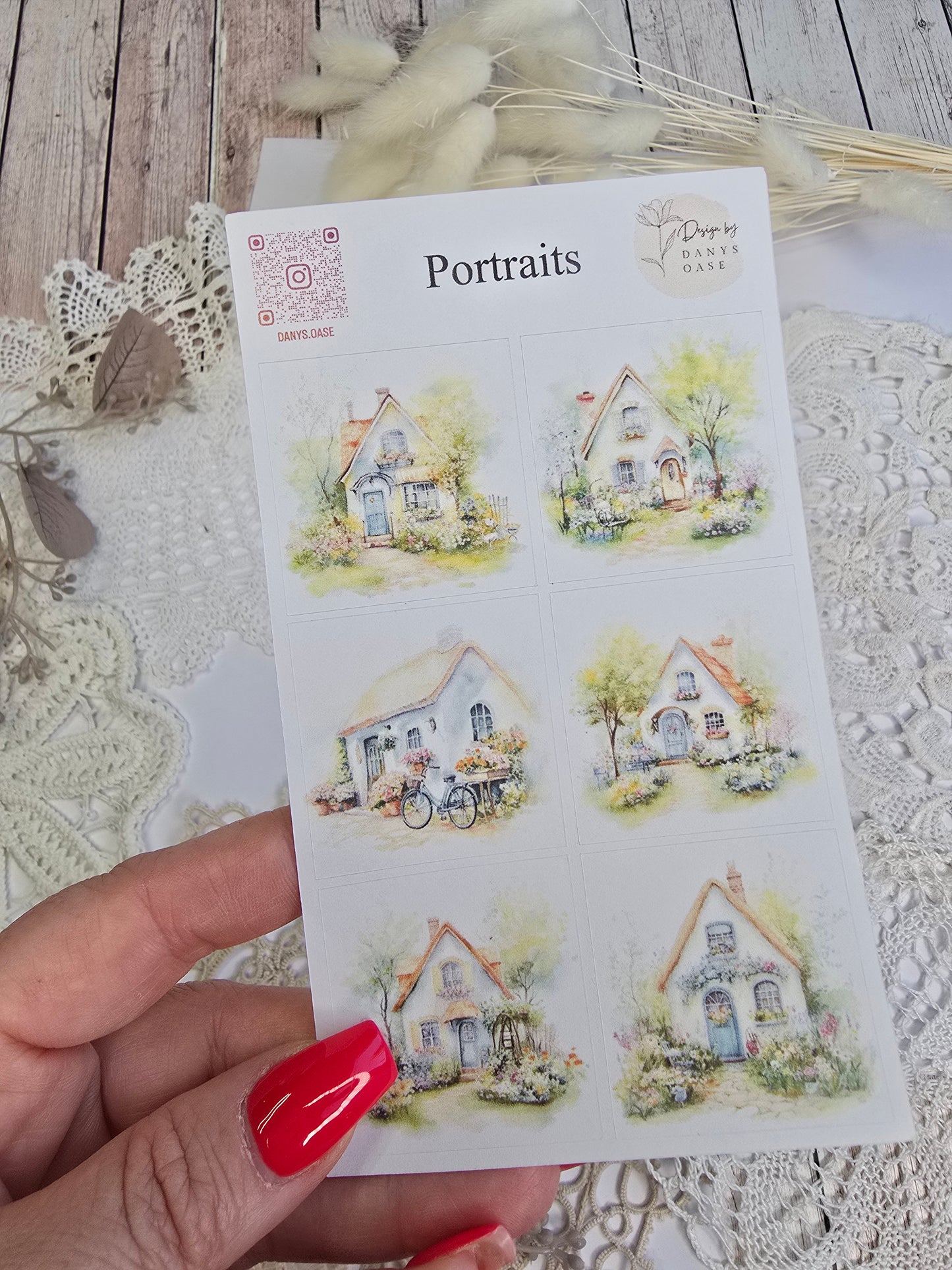 Cottage Portraits II – 6 Aquarell-Sticker mit Landhausmotiven