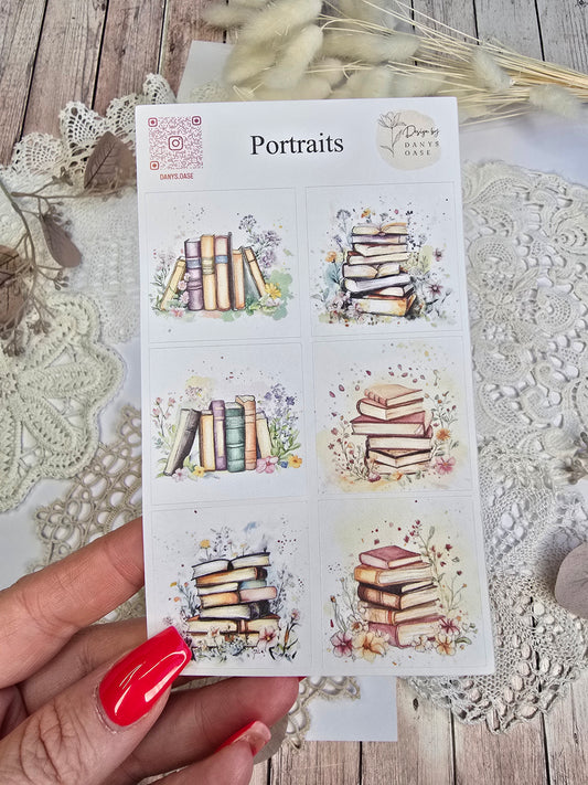 Sticker „Buchliebe“ – 6 Aquarell-Motive