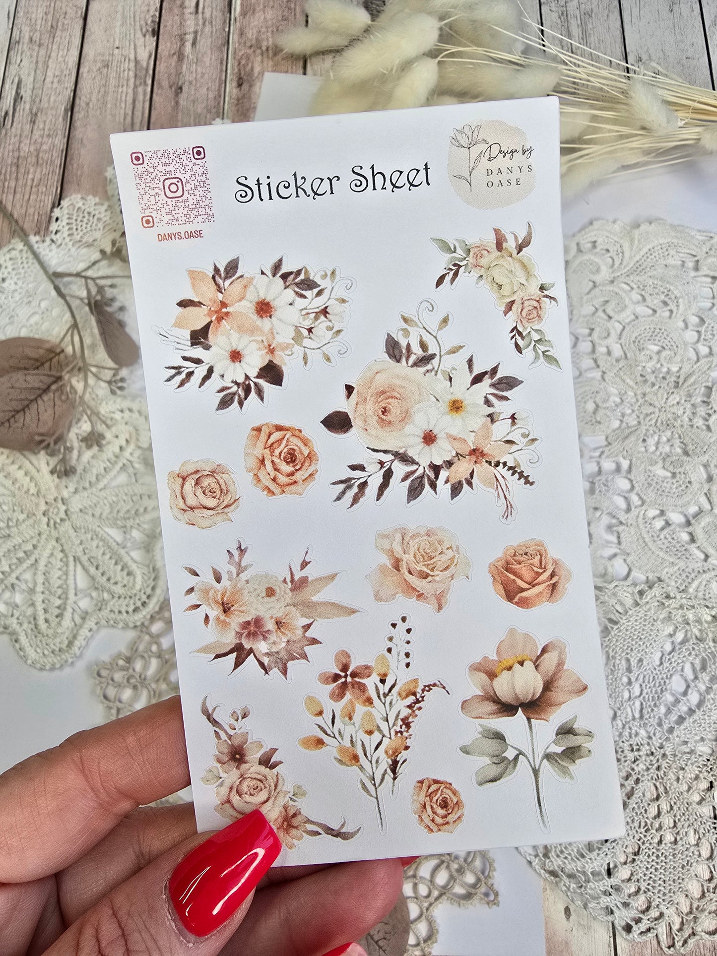 Floraler Stickerbogen – 12 Motive