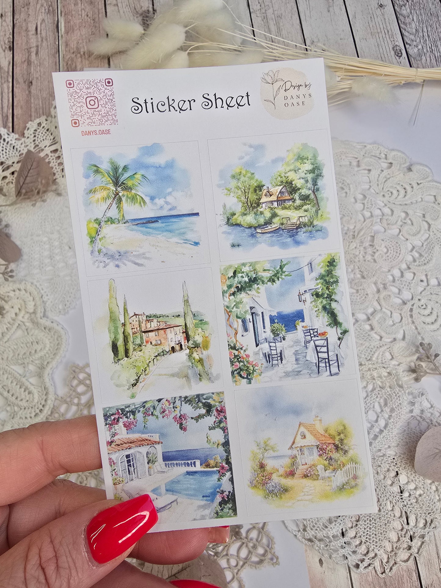 Holiday Sticker Set · 6 Watercolor Motifs · Journal Decoration Stickers · Summer Collage Scrapbooking