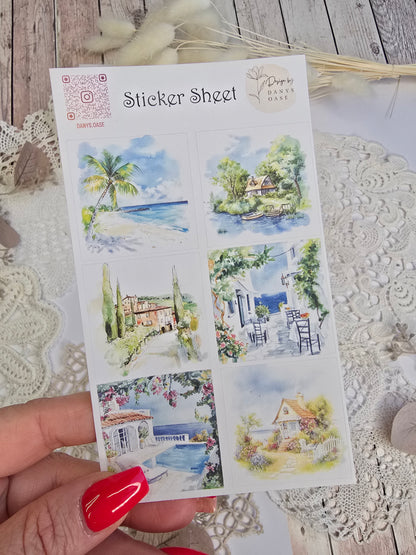 Holiday Sticker Set · 6 Watercolor Motifs · Journal Decoration Stickers · Summer Collage Scrapbooking