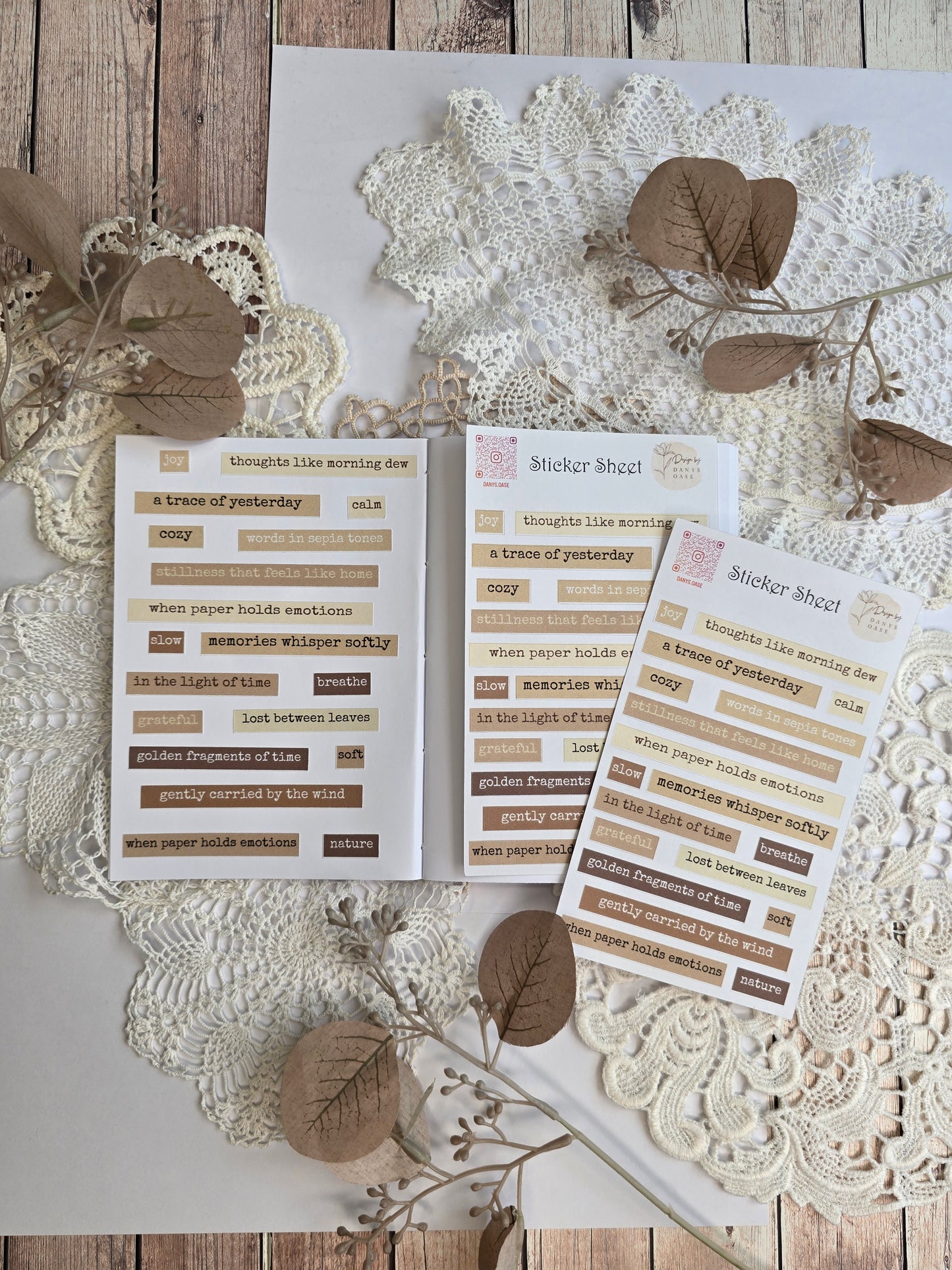 Sticker „Vintage Quotes“ – 19 poetische Wort-Sticker in Sepiatönen
