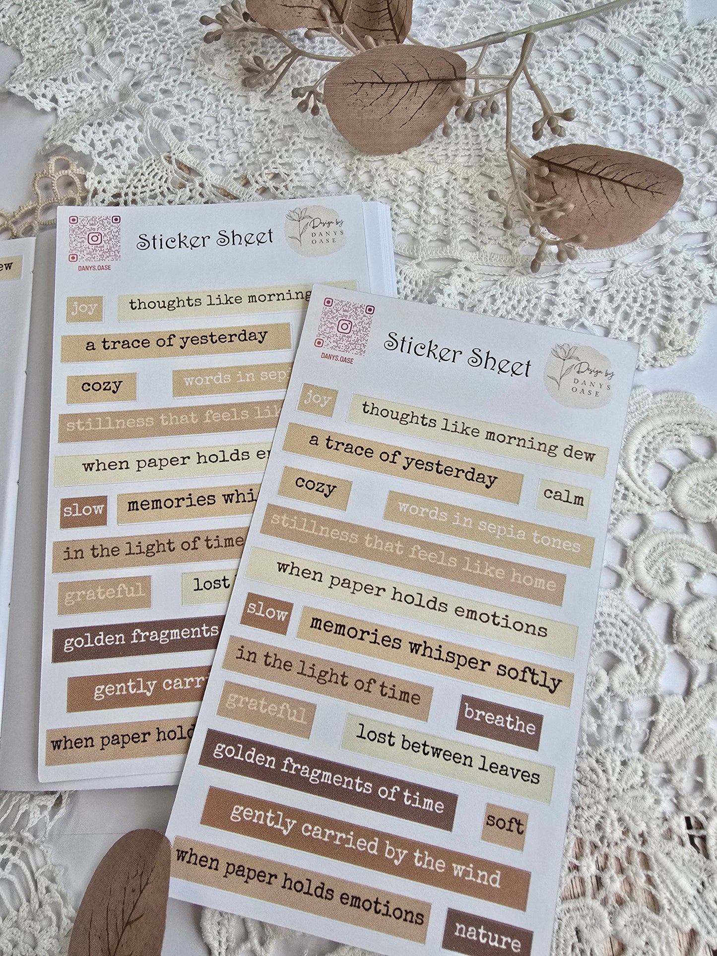 Sticker „Vintage Quotes“ – 19 poetische Wort-Sticker in Sepiatönen