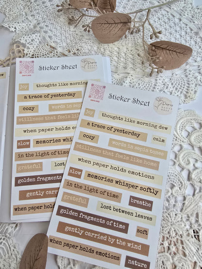 Sticker „Vintage Quotes“ – 19 poetische Wort-Sticker in Sepiatönen