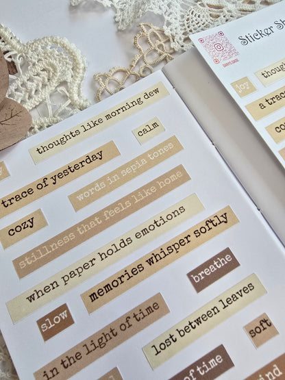 Sticker „Vintage Quotes“ – 19 poetische Wort-Sticker in Sepiatönen
