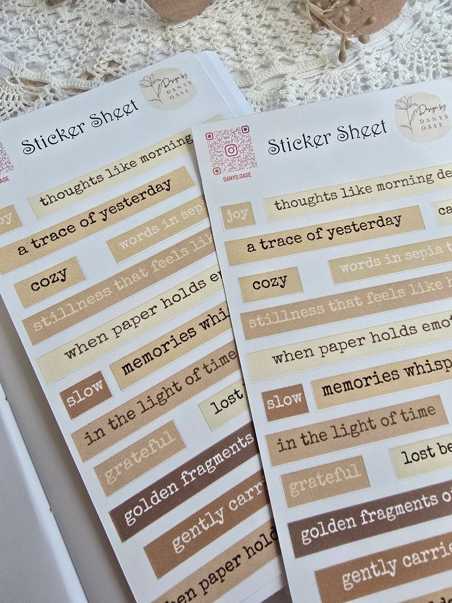 Sticker „Vintage Quotes“ – 19 poetische Wort-Sticker in Sepiatönen