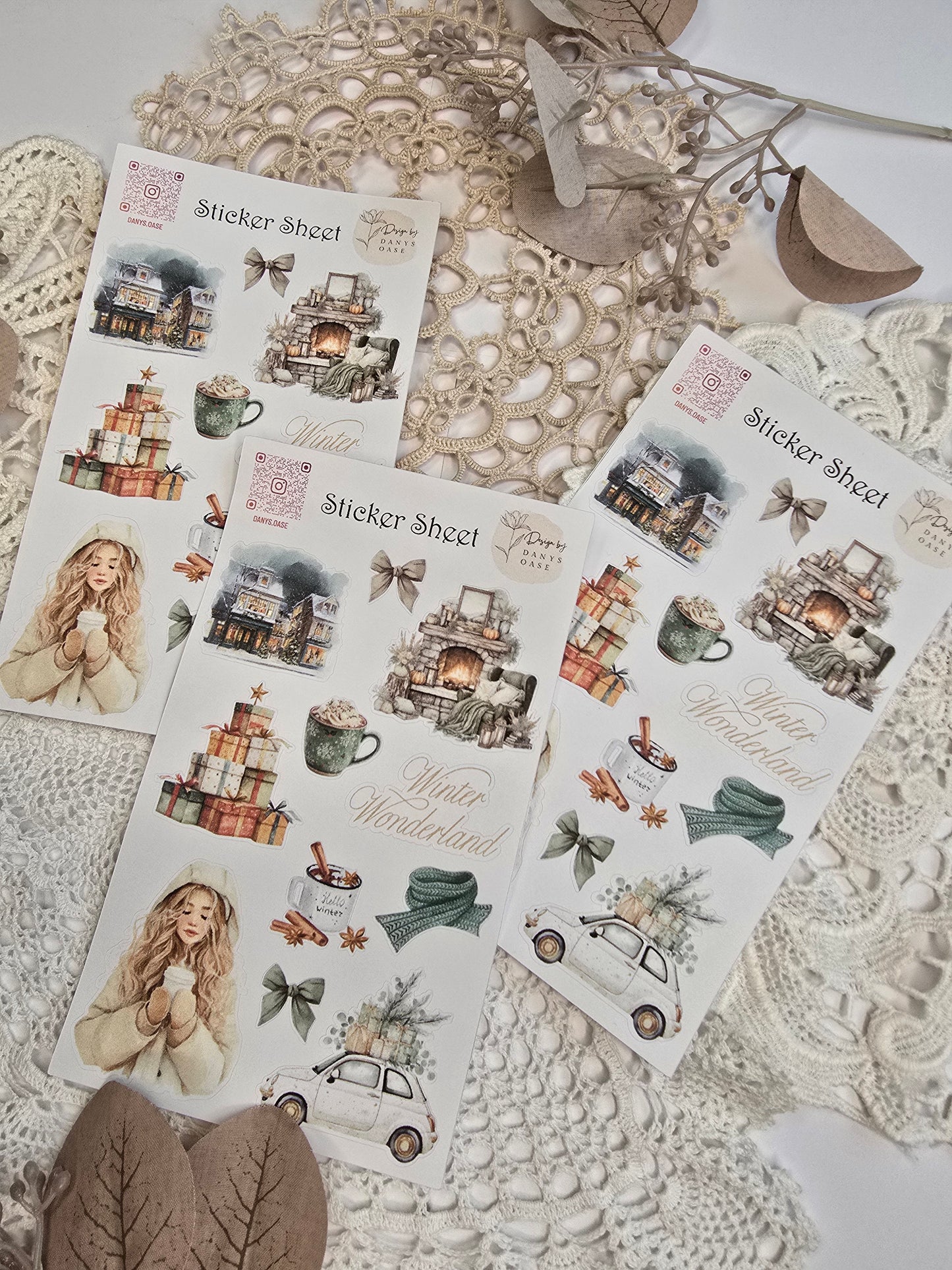 Winter Sticker Set – 11 watercolor motifs with houses &amp; cocoa for journaling &amp; DIY
