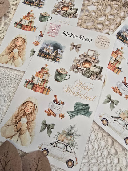 Winter Sticker Set – 11 watercolor motifs with houses &amp; cocoa for journaling &amp; DIY