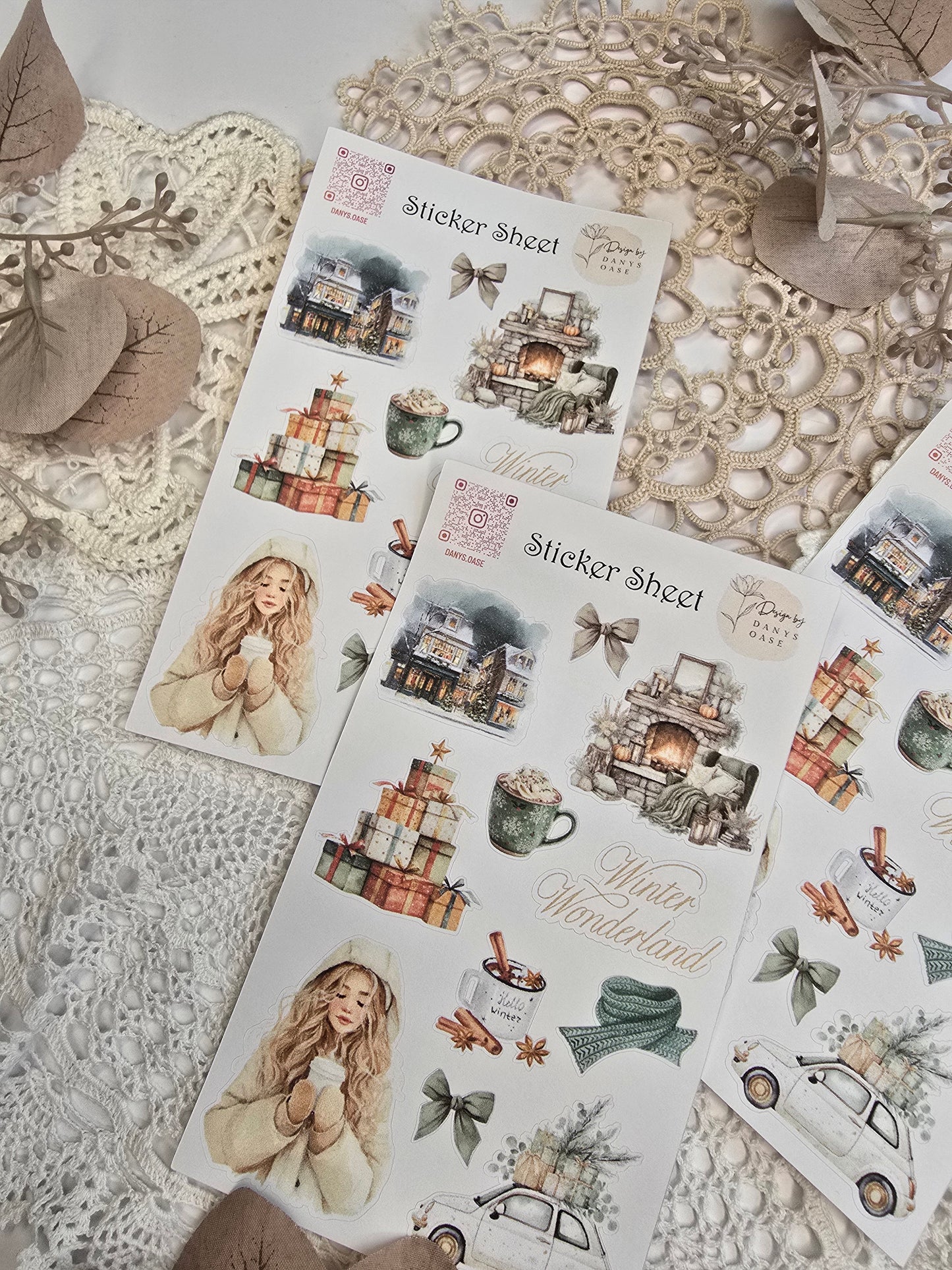 Winter Sticker Set – 11 watercolor motifs with houses &amp; cocoa for journaling &amp; DIY