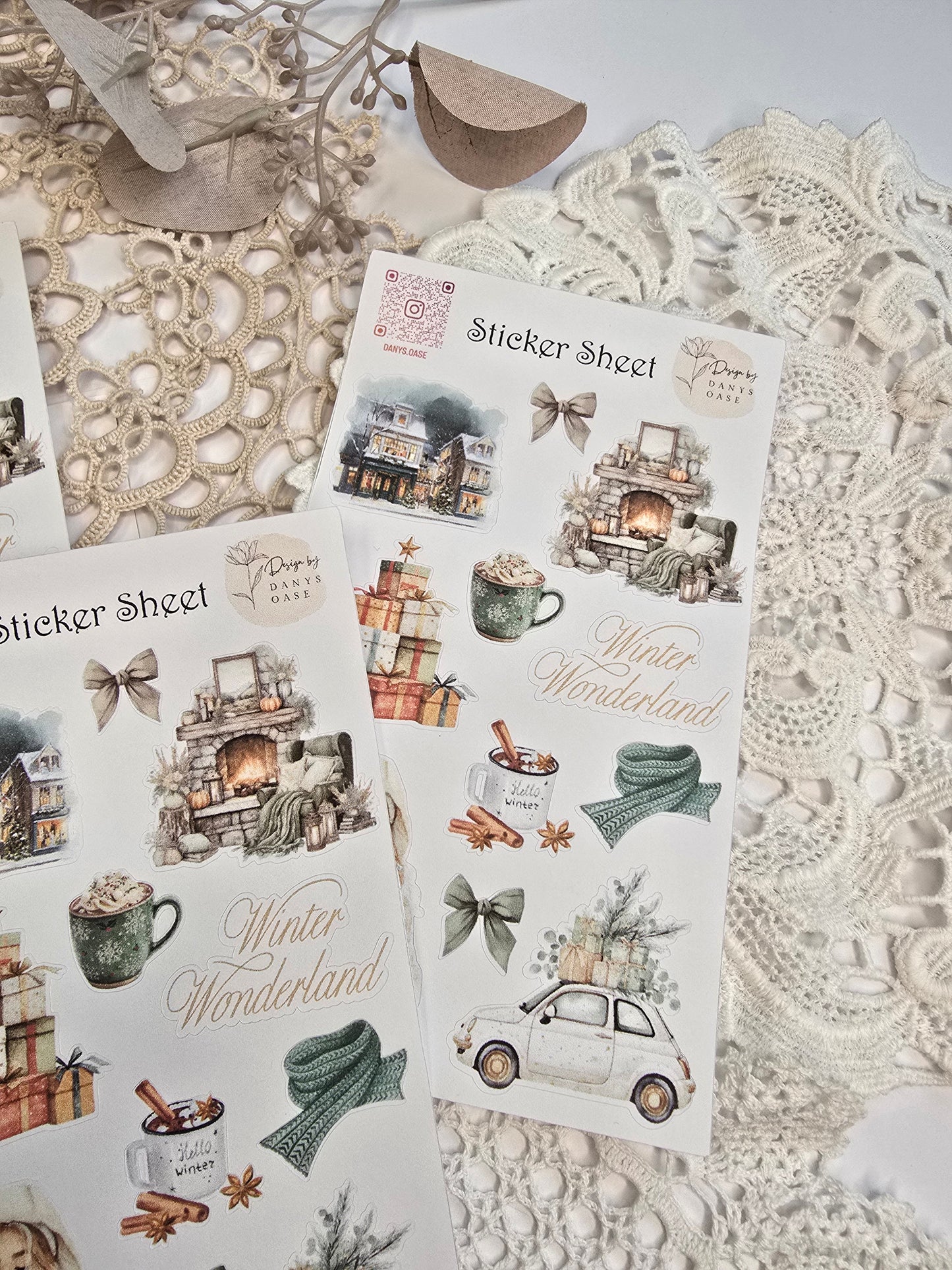 Winter Sticker Set – 11 watercolor motifs with houses &amp; cocoa for journaling &amp; DIY