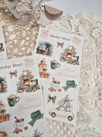 Winter Sticker Set – 11 watercolor motifs with houses &amp; cocoa for journaling &amp; DIY